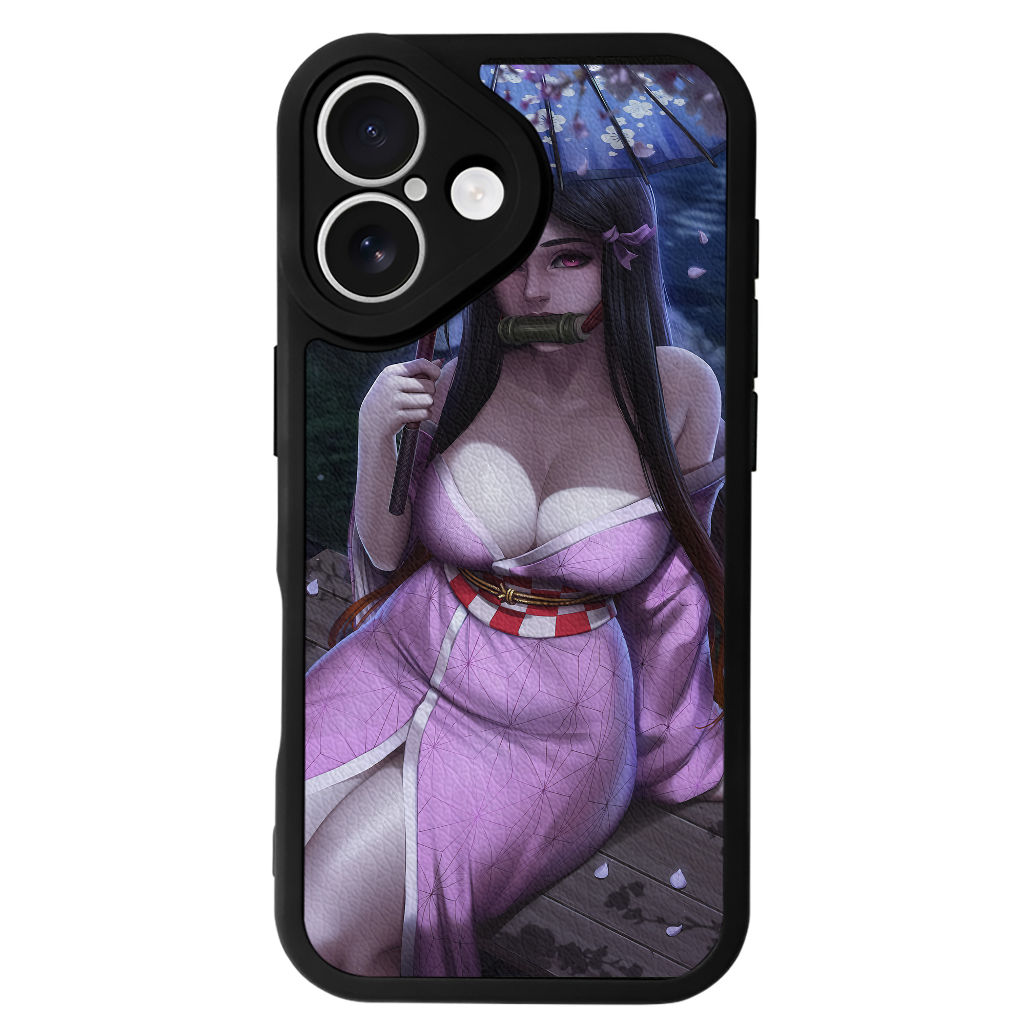 （画像用） 鬼滅の刃（きめつのやいば）竈門 禰󠄀豆子／かまど ねずこ Kamado Nezuko 【iPhone 16シリーズ対応】シリコンスマホケース（レザー調） 材質：シリコン